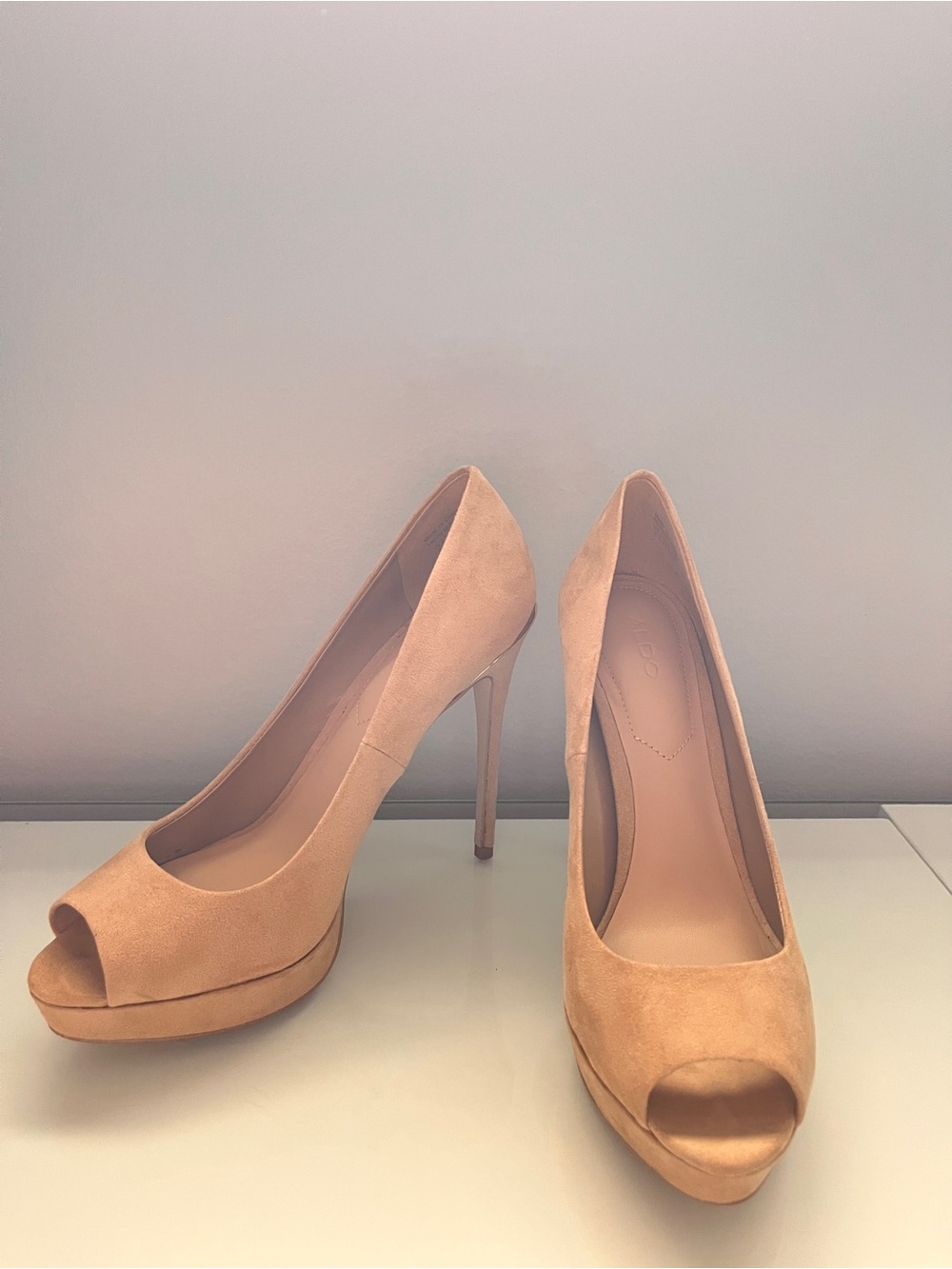 Aldo Beige Suede Peep-Toe Stiletto Heels